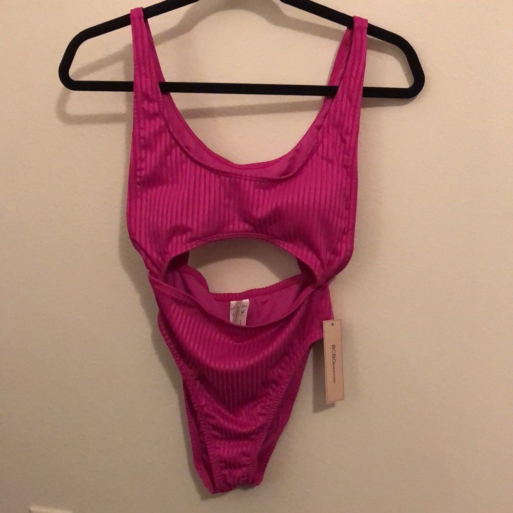 BCBG Cutout one piece swimsuit in bright fuchsia size S NWT